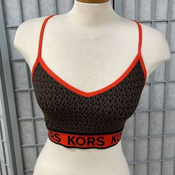 Michael Kors Logo Tape Stretch Nylon Racerback Sports Bra, Size Small - Picture 3 of 10